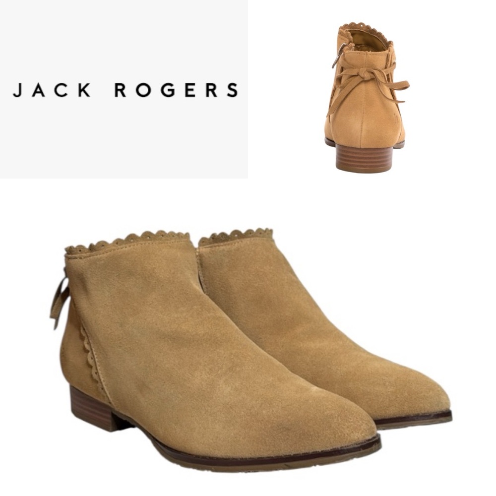 JACK ROGERS WOMENS TAN CHARLOTTE SCALLOP TRIM SUEDE WATERPROOF ANKLE BOOTIES